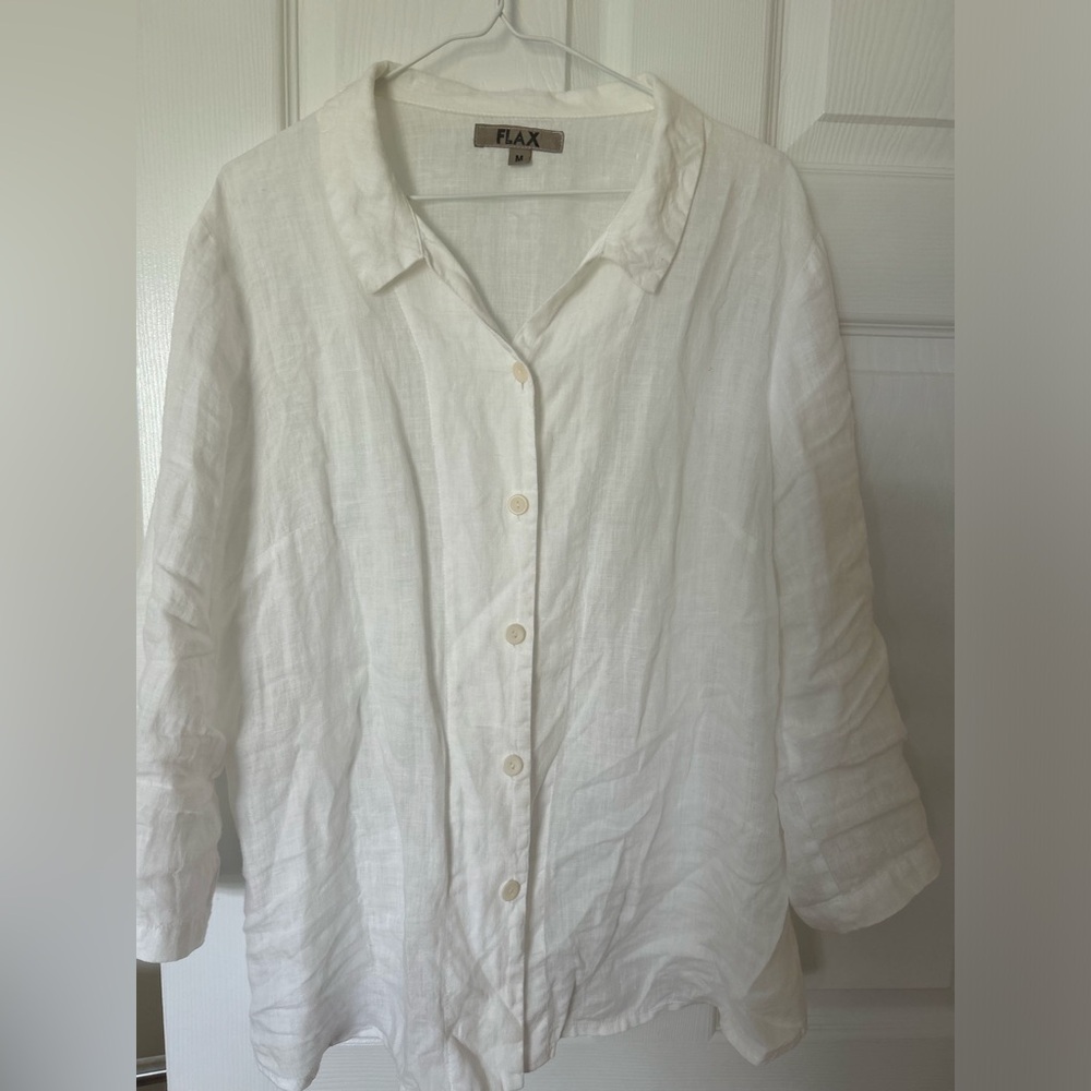 Flax White Linen Button-Front Shirt